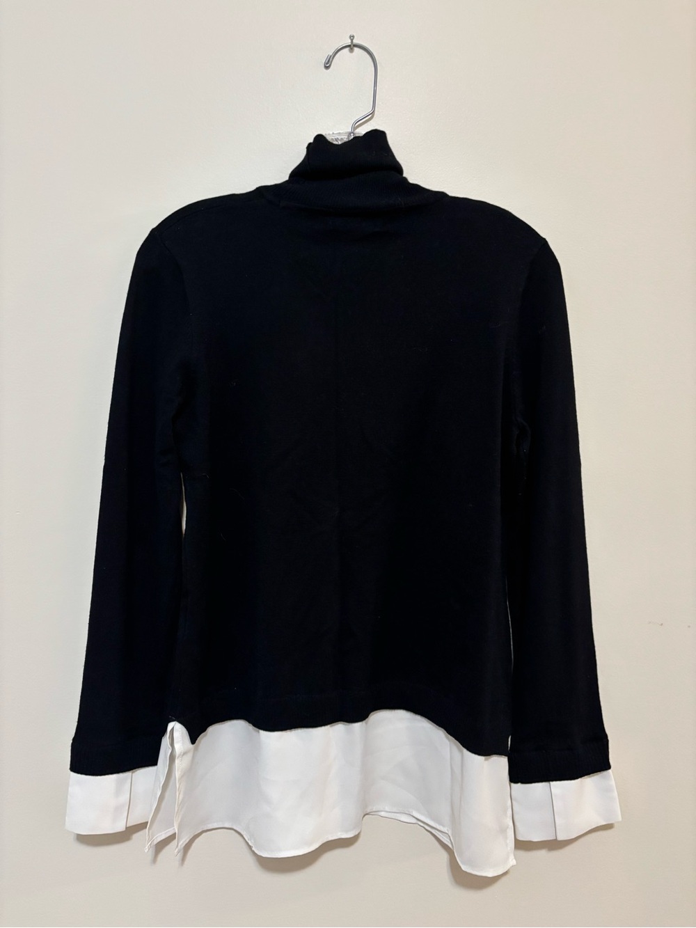 Adrianna Papell Black Turtleneck Sweater with White Shirt Hem - Picture 7 of 7